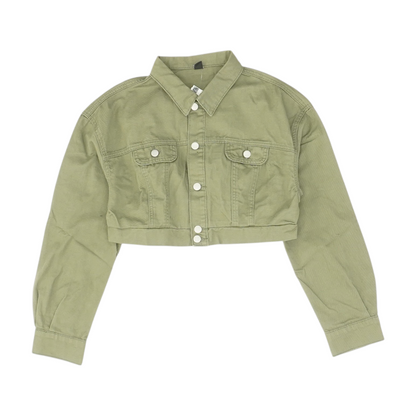 Green Solid Denim Jacket