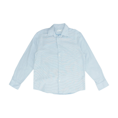 Blue Solid Long Sleeve Button Down