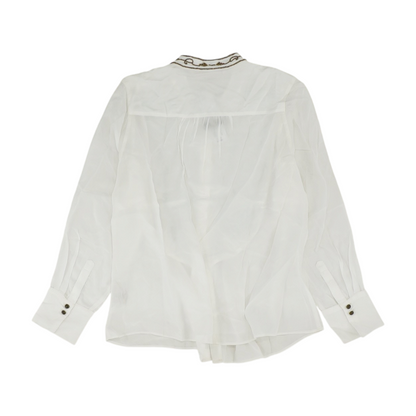White Petite Print Button Down