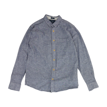 Blue Solid Long Sleeve Button Down