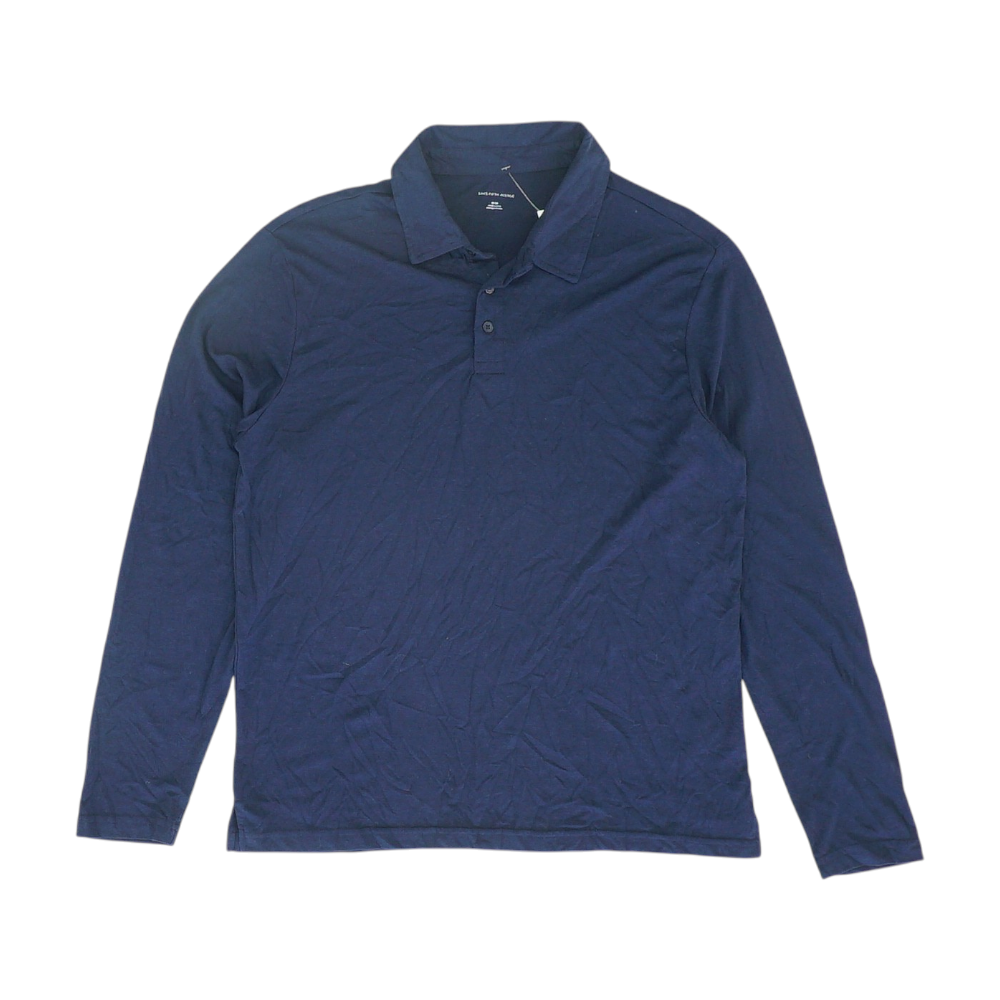Saks Fifth Ave Navy Solid Long Sleeve Polo – Image 1