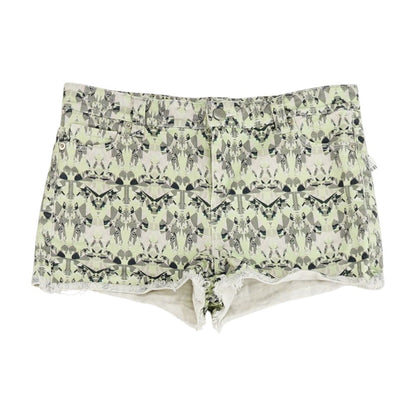Green Geometric Denim Shorts