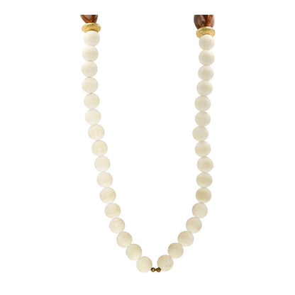 White Coral With Blue Stone Beads And Leather Tassel Necklace