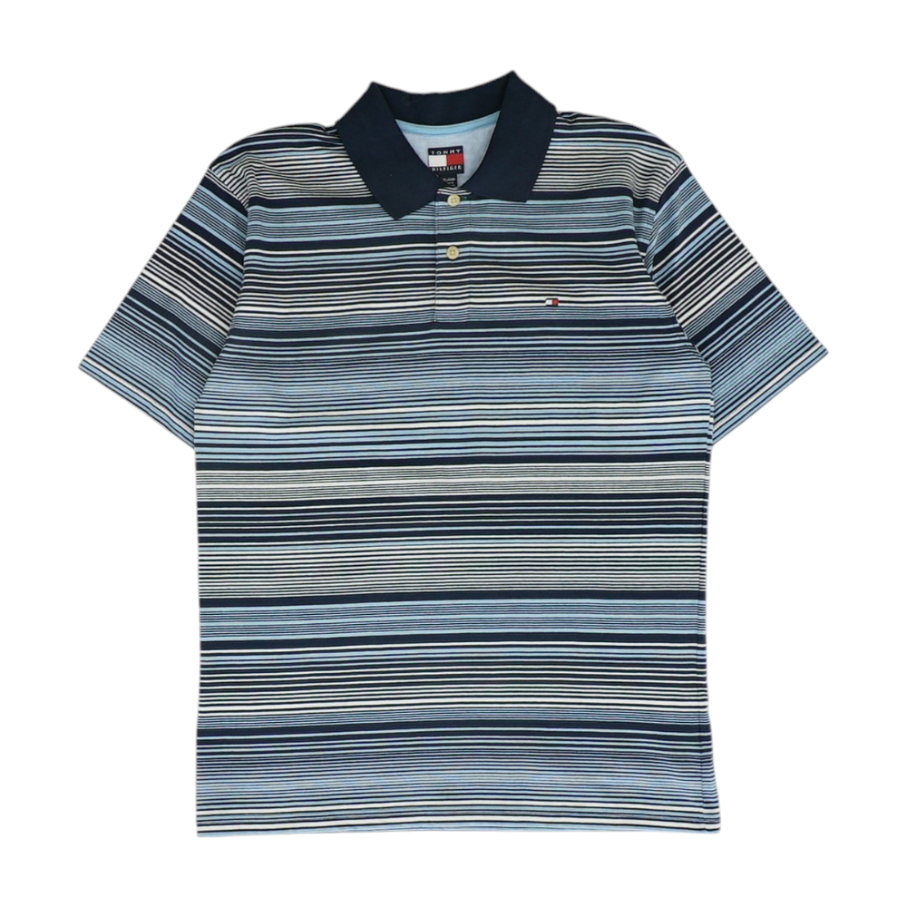 Blue Striped Short Sleeve Polo