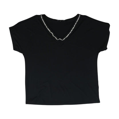 Black Solid Short Sleeve Blouse