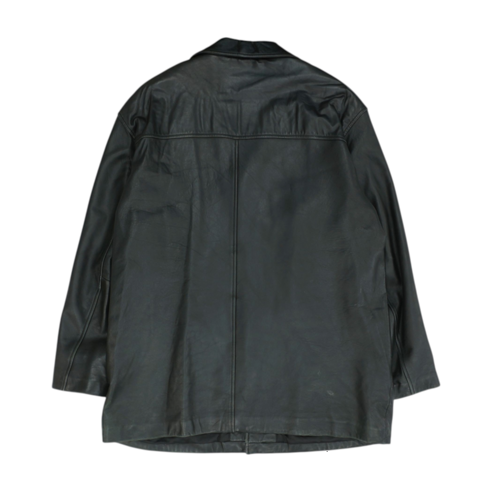 Black Solid Leather Coat