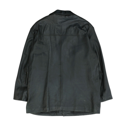 Black Solid Leather Coat