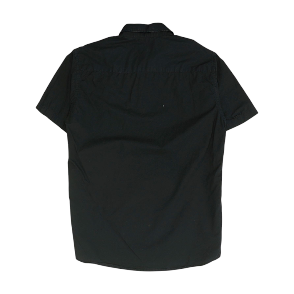 Black Solid Short Sleeve Button Down