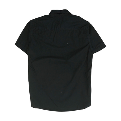 Black Solid Short Sleeve Button Down
