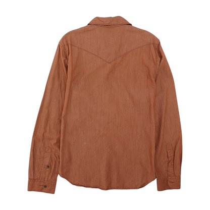 Orange Solid Long Sleeve Button Down