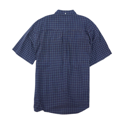 Navy Tall Plaid Short Sleeve Button Down