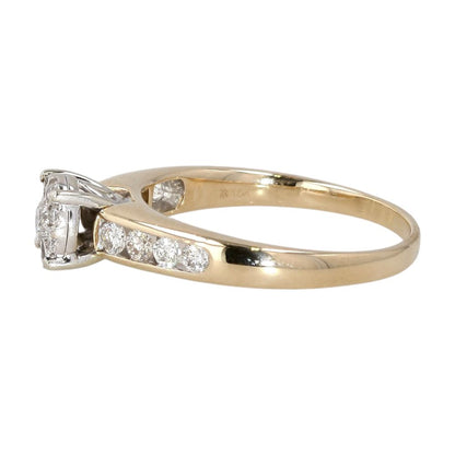 3/4 Ct 10K Two Tone Gold Round Center Halo Diamond Cluster Engagement Ring