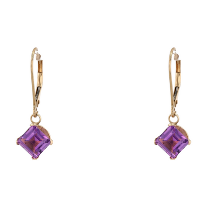 10K Yellow Gold Purple Stone Dangle Earrings