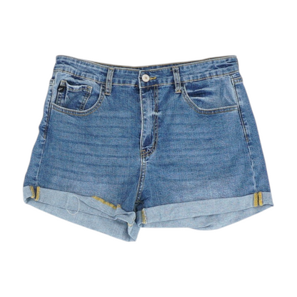 Blue Solid Denim Shorts