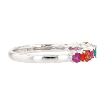 14K White Gold Multi Precious Stone Band