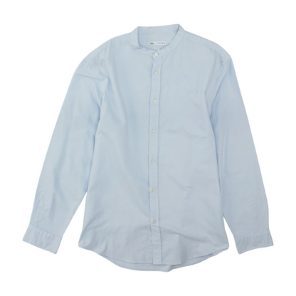 Blue Solid Long Sleeve Button Down