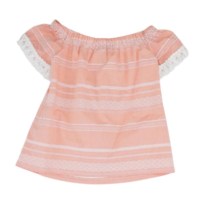 Coral Striped Short Sleeve Blouse