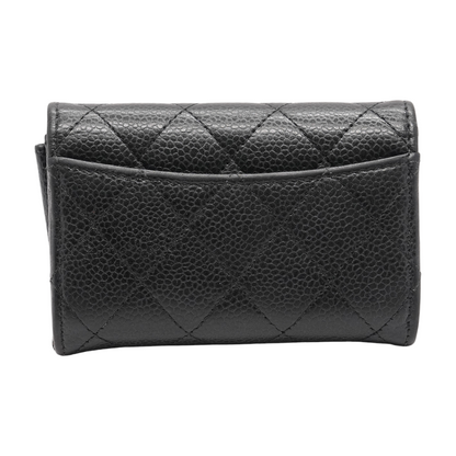 Classic Flap Card Holder in Black Leather
