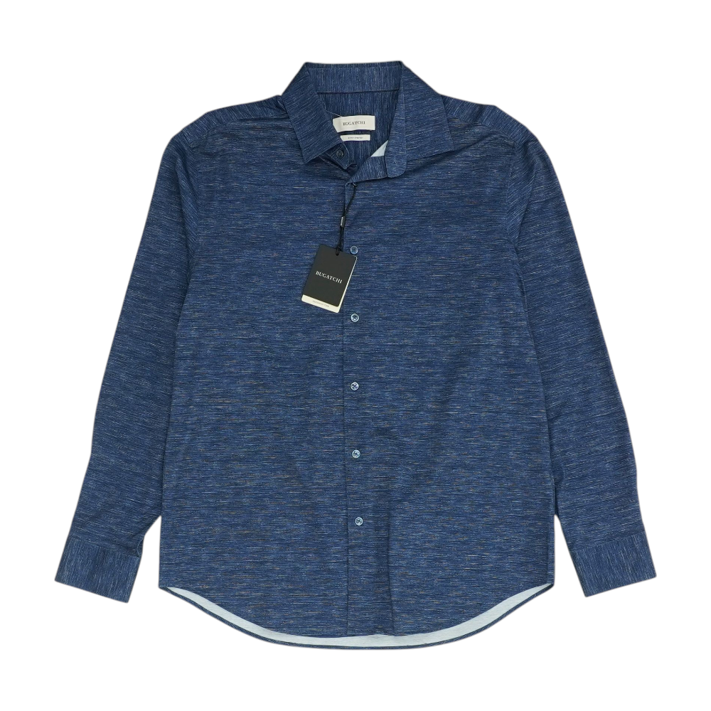 Blue Solid Long Sleeve Button Down