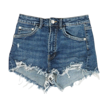 Blue Solid Denim Shorts