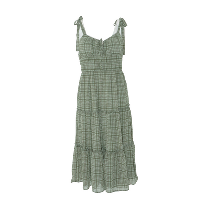 Green Plaid Midi Dress