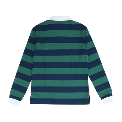 Navy Striped Long Sleeve Polo