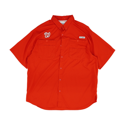 Red Solid Short Sleeve Button Down