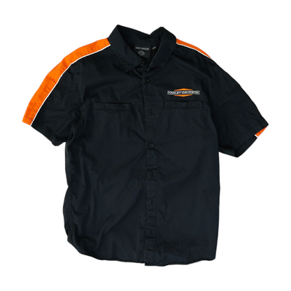 Black Color Block Short Sleeve Button Down