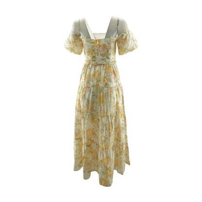 White Floral Formal Midi Dress
