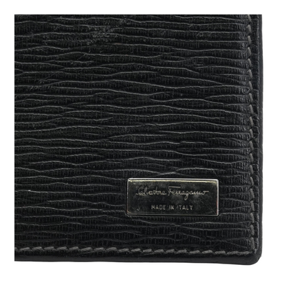 Textured Leather Bifold Wallet with Metallic Logo Plate