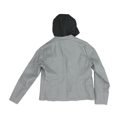 Gray Color Block Faux Leather Jacket