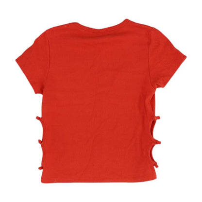 Red Solid Crewneck Knit Top