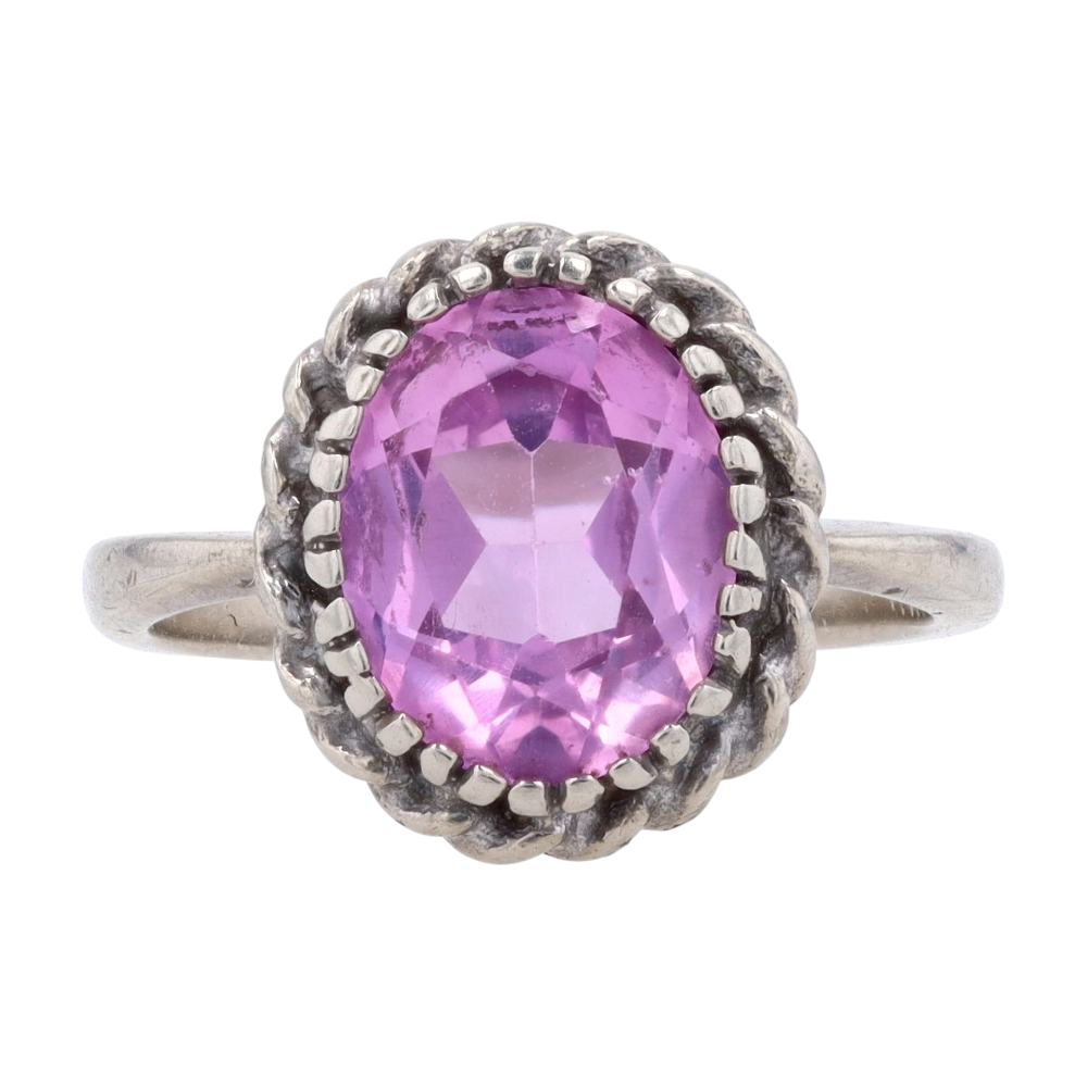 10K White Gold Pink Stone Fashion Ring