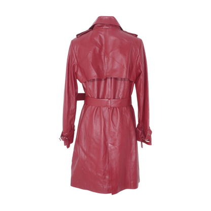 Red Solid Leather Coat
