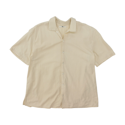 Cream Solid Short Sleeve Button Down