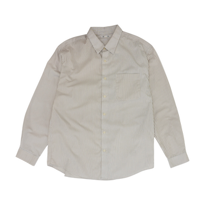 Beige Striped Long Sleeve Button Down