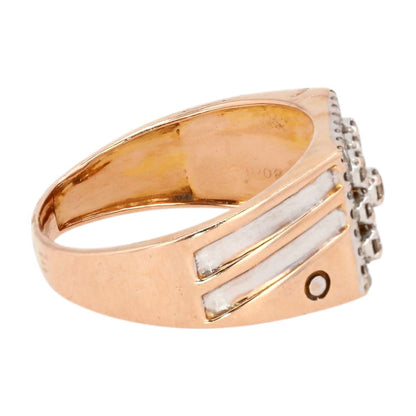 .50 ct 14K Two Tone Gold Square Pave Diamond With Demantoid Garnet Signet Ring