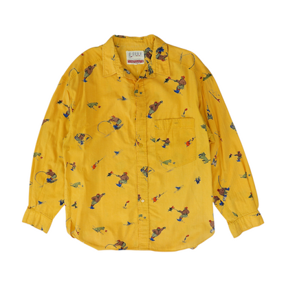 Orange Print Long Sleeve Button Down