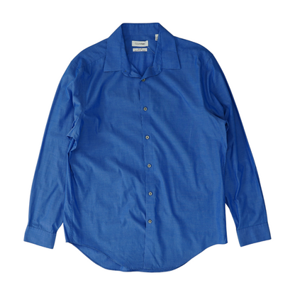 Blue Solid Long Sleeve Button Down