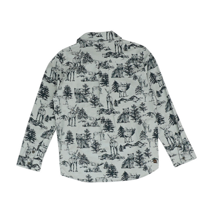 Gray Graphic Long Sleeve Button Down