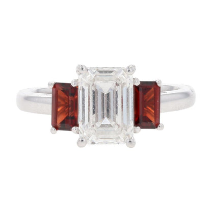 1 3/4 Ct 14K White Gold Lab Grown Diamond With Garnet Accents Engagement Ring