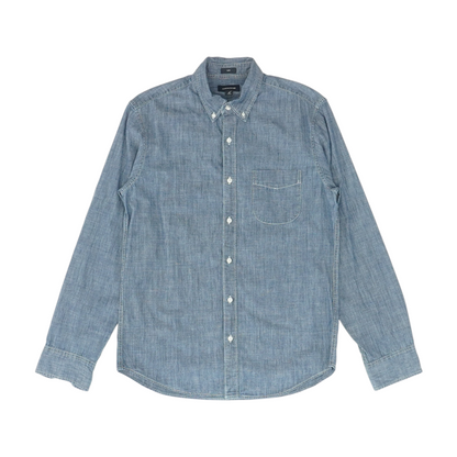 Blue Solid Long Sleeve Button Down