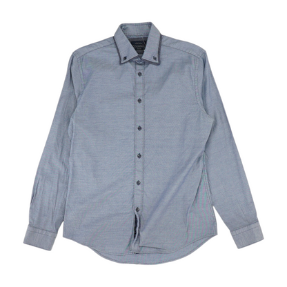 Blue Solid Long Sleeve Button Down