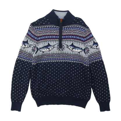 Navy Abstract 1/4 Zip Sweater