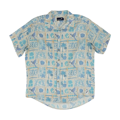 Beige Print Short Sleeve Button Down