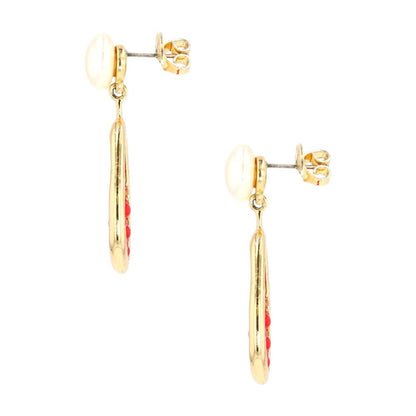 Gold Tone Faux Pearl Beaded Hoop Drop Earrings