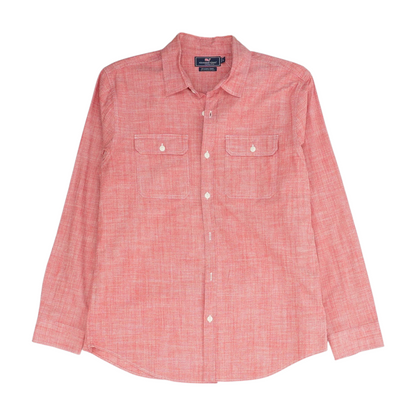 Red Solid Long Sleeve Button Down