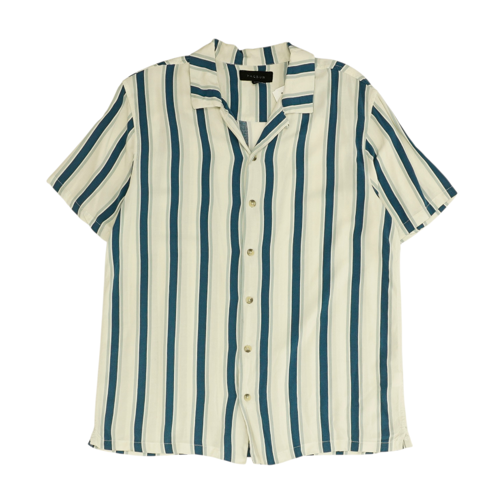 Ivory Striped Short Sleeve Button Down