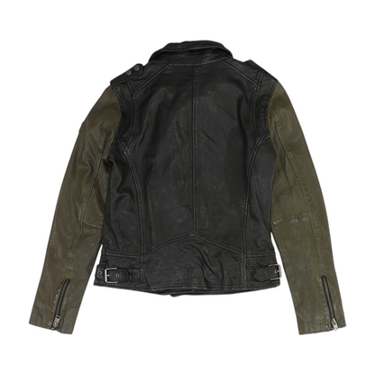 Black Color Block Leather Jacket