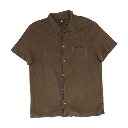 Brown Solid Short Sleeve Button Down